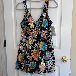Black Floral ladies swim top dress. No bottoms.